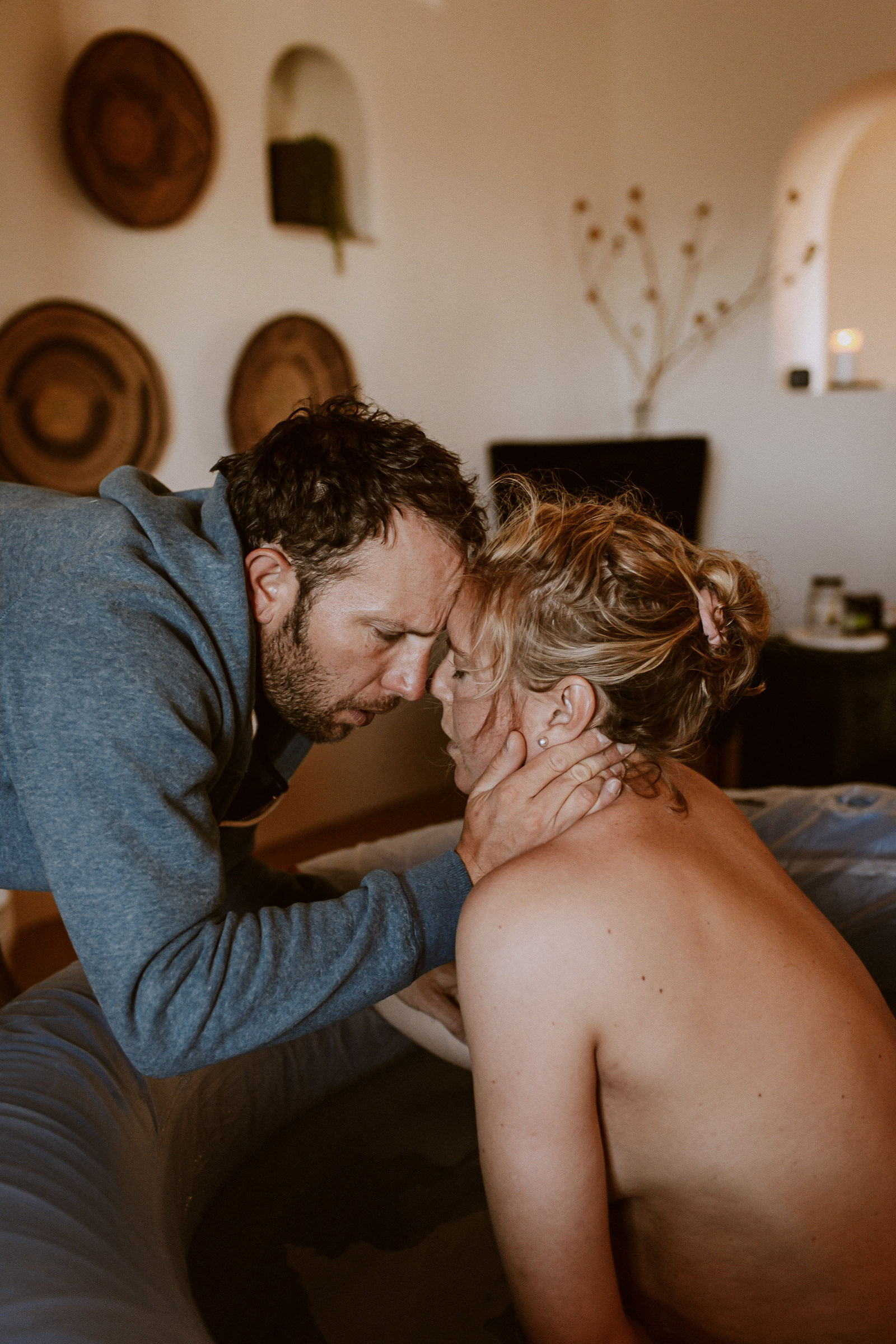 Partner supporting during labor